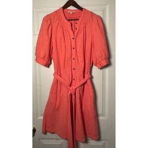 Boden Ada Double Cloth Short Dress Coral Pink Cotton Gauze Smocked Size US 10R